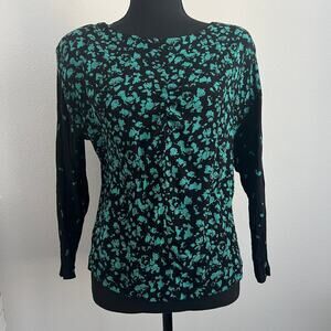 Carole Little For Saint Tropez West Shirt Size 8 Black Green Shoulder Pads Vtg